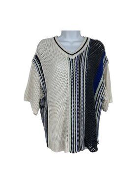 BDG Domino Striped Open Knit V-Neck Lightweight Sweater Tee Women's Size M